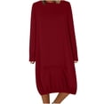 thumbnail image 1 of Offres de Liquidation d'Hiver! Robes Décontractées pour Femmes 2024, Robe Décontractée Unie à Manches Longues Col Rond Vin 4TG, 1 of 5