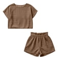 thumbnail image 6 of Costeam Womens Solid Color Crew Neck Two Piece Outfit Short Sleeve Top And Elastic Waist Shorts With Side Seam Pockets Lightweight Cooling Breathable Fabric Loose Fit Casual Set, 6 of 6