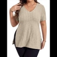 thumbnail image 3 of Blusas de Talla Grande para Mujer, Informales, con Cuello en V, Corta y Dobladillo Dividido, para Verano Albaricoque XL, 3 of 8