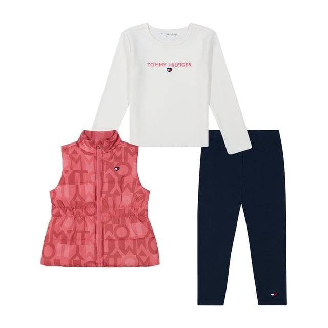 Conjunto de pantalones Outfit Tommy Hilfiger con forma de chaleco acolchado, 3 piezas, para niños