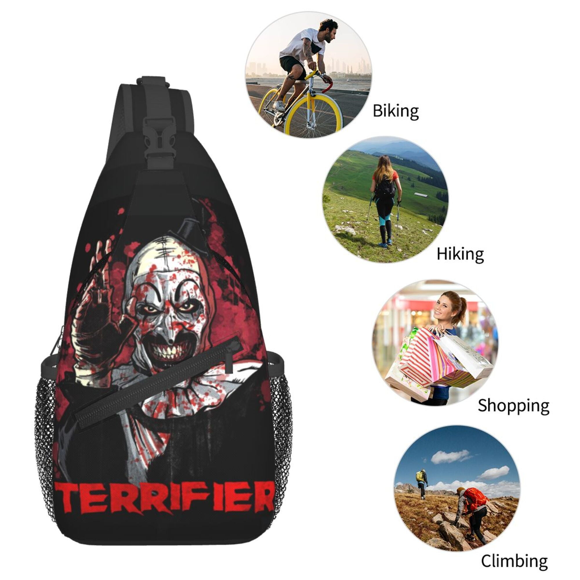 Terrifier 2 Sling Backpack Crossbody Shoulder Bags for Men Women Small Daypacks Chest Bag Hiking Travel Sport Climbing Runners