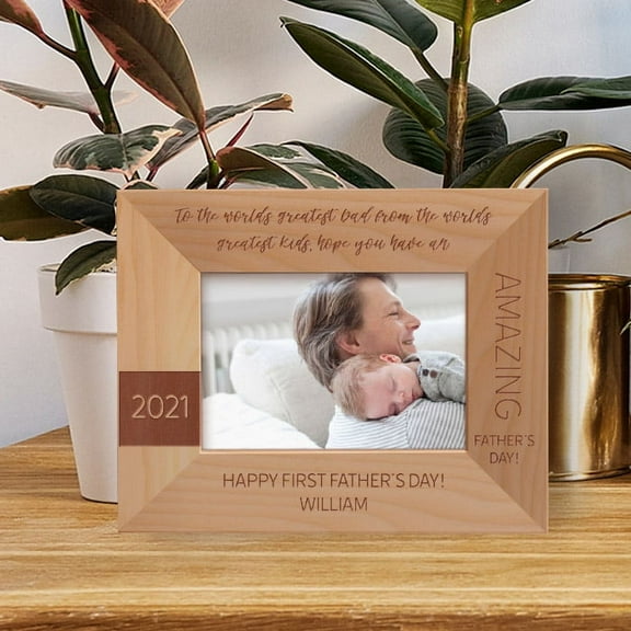 To The World's Greatest Dad From The World's Greatest Kids Hope You Have On Personalized Wooden Frame-5" x 3 1/2" Brown Horizontal