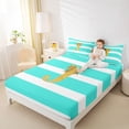 thumbnail image 3 of Erosebridal Gold Bow Letter J Bed Sheets, Cyan Stripes King Sheets, 4pcs, 3 of 5
