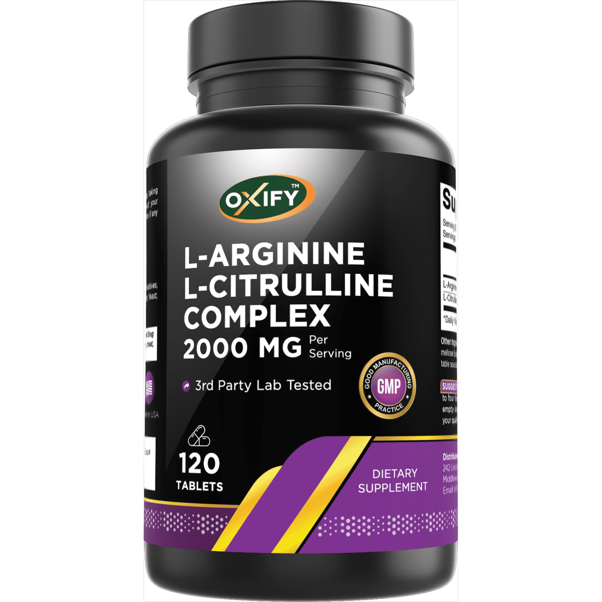 Oxify L-Arginine L-Citrulline Complex 2000 mg Per Serving | 120 Tablets | Gluten-Free, Non-GMO | Supplement Made in USA