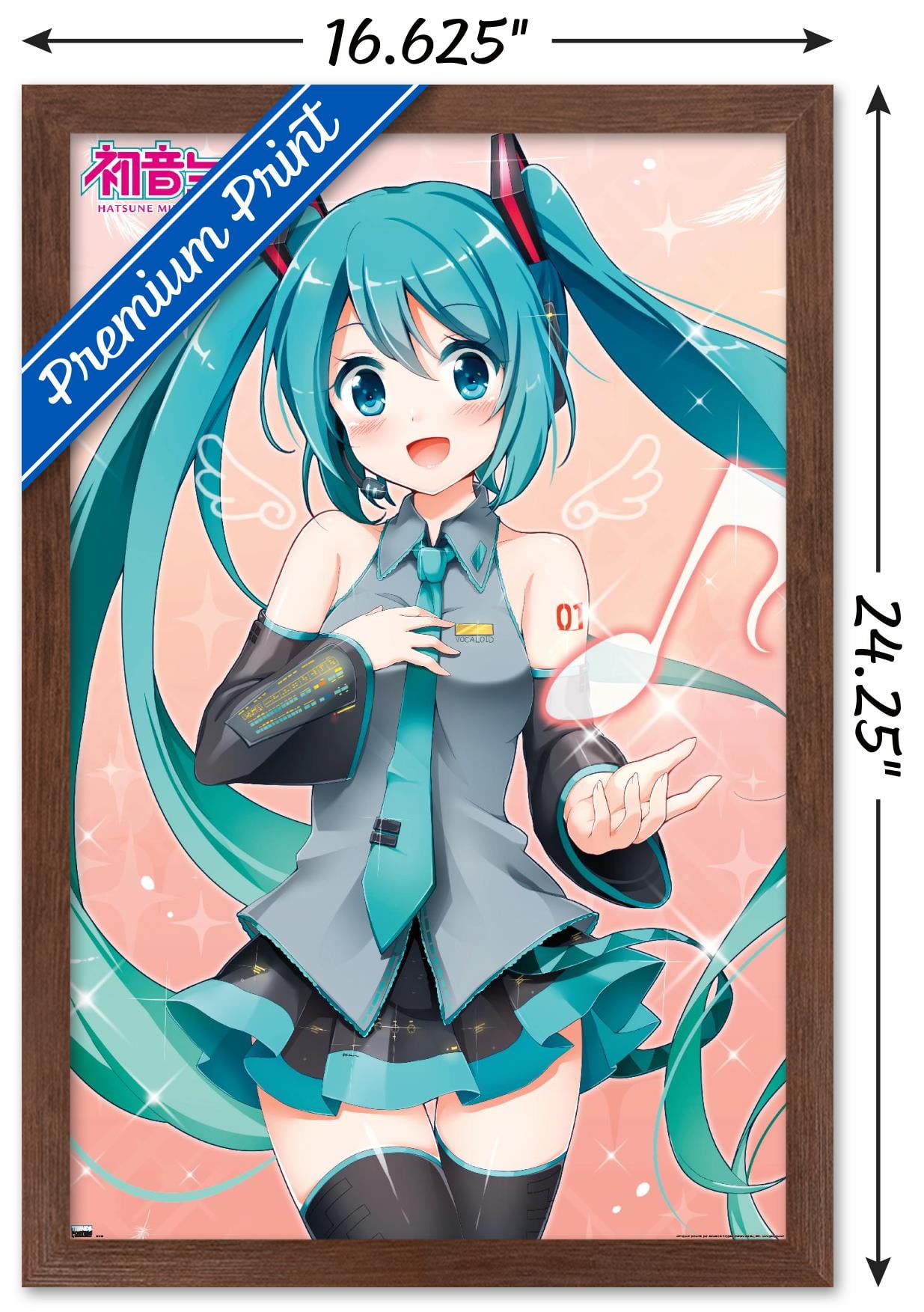 Hatsune Miku - Music Note Wall Poster, 14.725" x 22.375", Framed