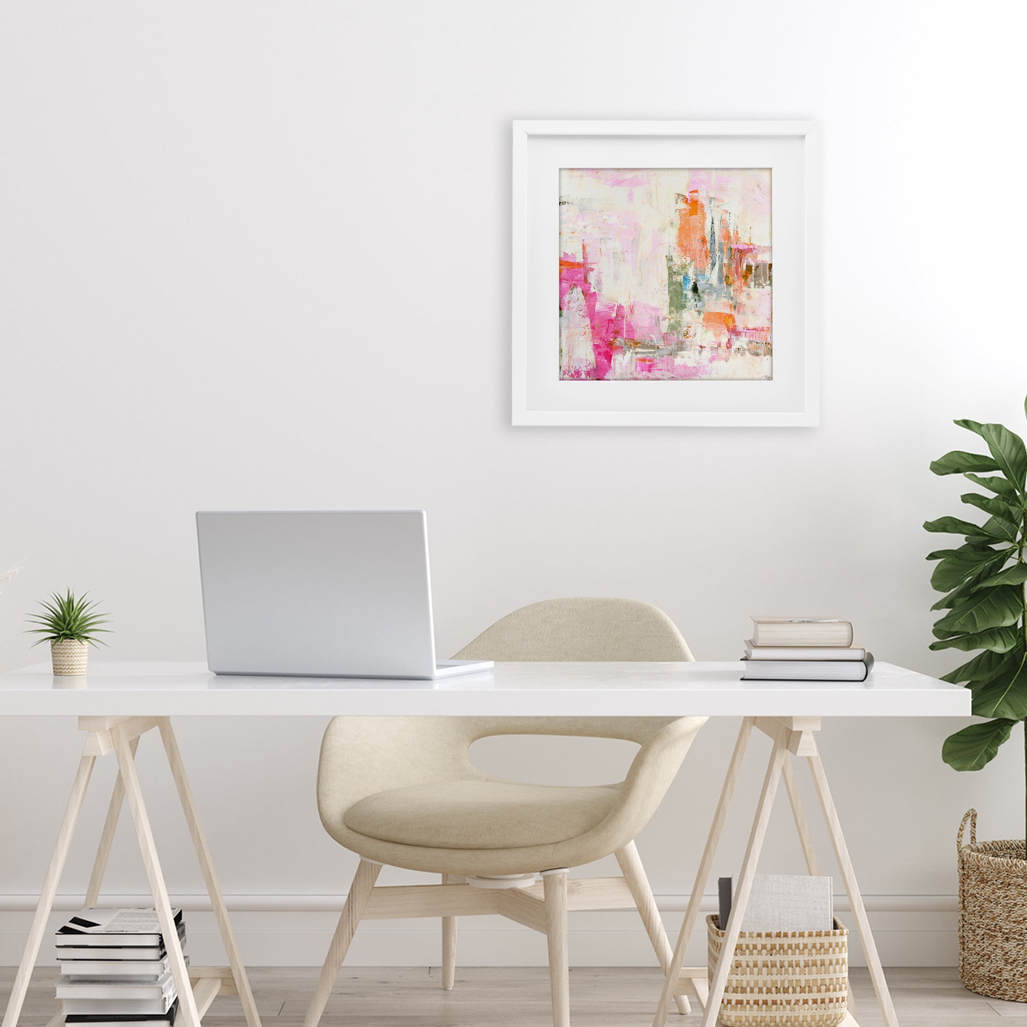 Stupell Industries New Age Pink Abstract White Framed Print Under Glass, design by Design Fabrikken