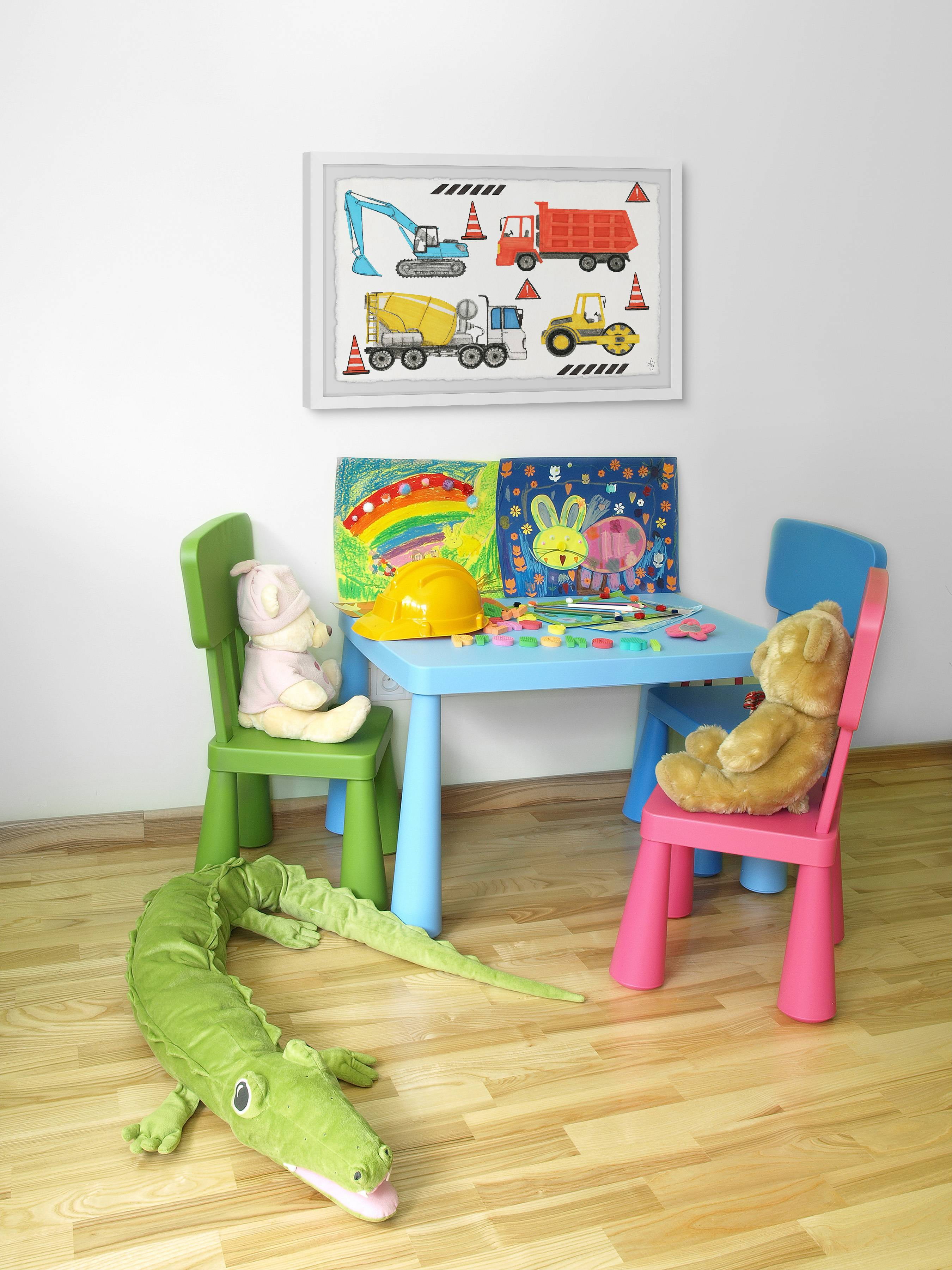 Marmont Hill Road Building Trucks Framed Wall Art