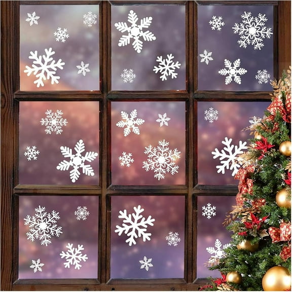 144Pcs Christmas Window Clings Snowflakes Window Decals Static Window Stickers for Christmas Decorations Window Décor Ornaments Xmas Party Supplies Thanksgiving Party Décor (8 Sheet)