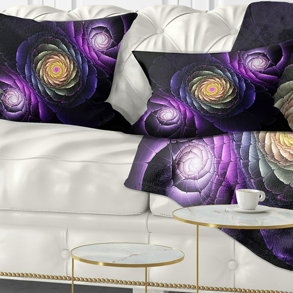 Designart Fractal Purple Flowers Digital Art - Flower Throw Pillow - 12x20
