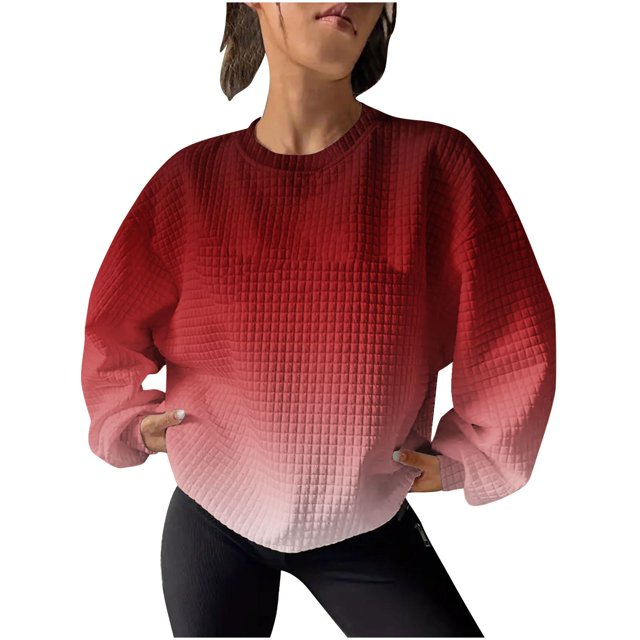 Besolor Chandail en Molleton Tricoté pour Femmes Mode Automne Col Rond Dégradé Chandail Chemises Manches Longues
