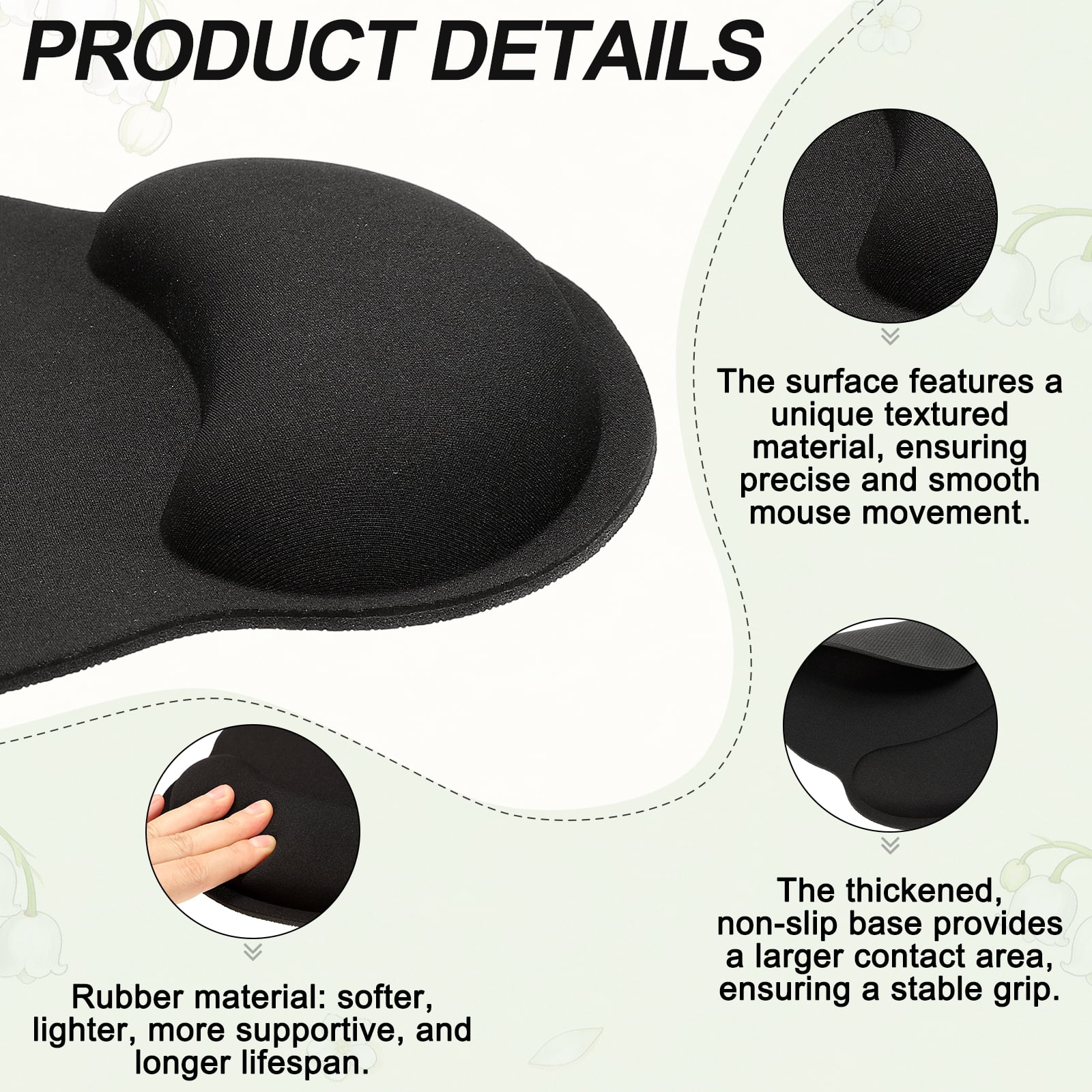 Ergonomic Wrist Rest Set, Memory Foam Mouse Pad and Keyboard Wrist Rest Support Hand Waterproof Cup Pad Non-slip for Office Computer Gaming Home Desk Accessory, Black
