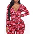 thumbnail image 3 of Women Christmas Plaid Long Sleeve Jumpsuit Pajamas Buttons Deep V Neck Long Onesies Sleepwear Nightwear, 3 of 7