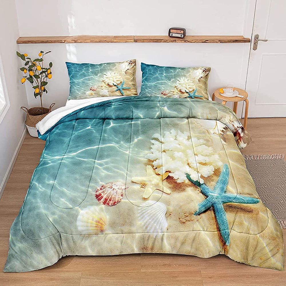 Coastal Bedding Set Queen Size Comforter Set Sea Shell Starfish Ocean