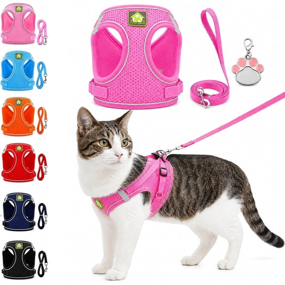 Cat Harness and Leash, Escape Proof Breathable Adjustable Vest (Pink,XS) | Step-in Design, Reflective Strip for Night Safety, Ideal for Outdoor Walking & Travel, Fits Small Medium Large Cats