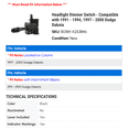 thumbnail image 2 of Headlight Dimmer Switch - Compatible with 1991 - 1994, 1997 - 2000 Dodge Dakota 1992 1993 1998 1999, 2 of 2