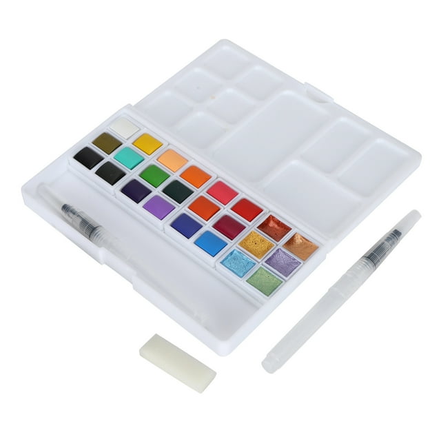 Watercolor Pigment Set, Card Making Pearlescent Watercolor Paint Easy To Use for School for Studio 18 Colors Conventional Paint + 6 Colors Pearlescent Paint