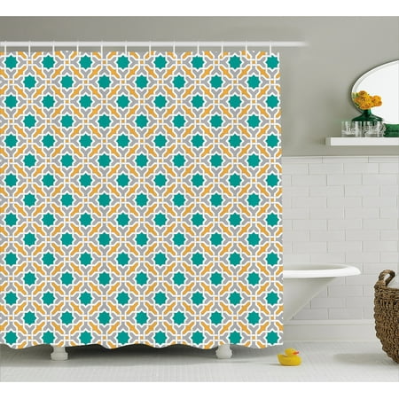 Teal Shower Curtain Ic Geometric Pattern Eastern Religions Teal Shower Curtain Ic Geometric Pattern Eastern Religions Inspired Oriental Symmetric Design Fabric Bathroom