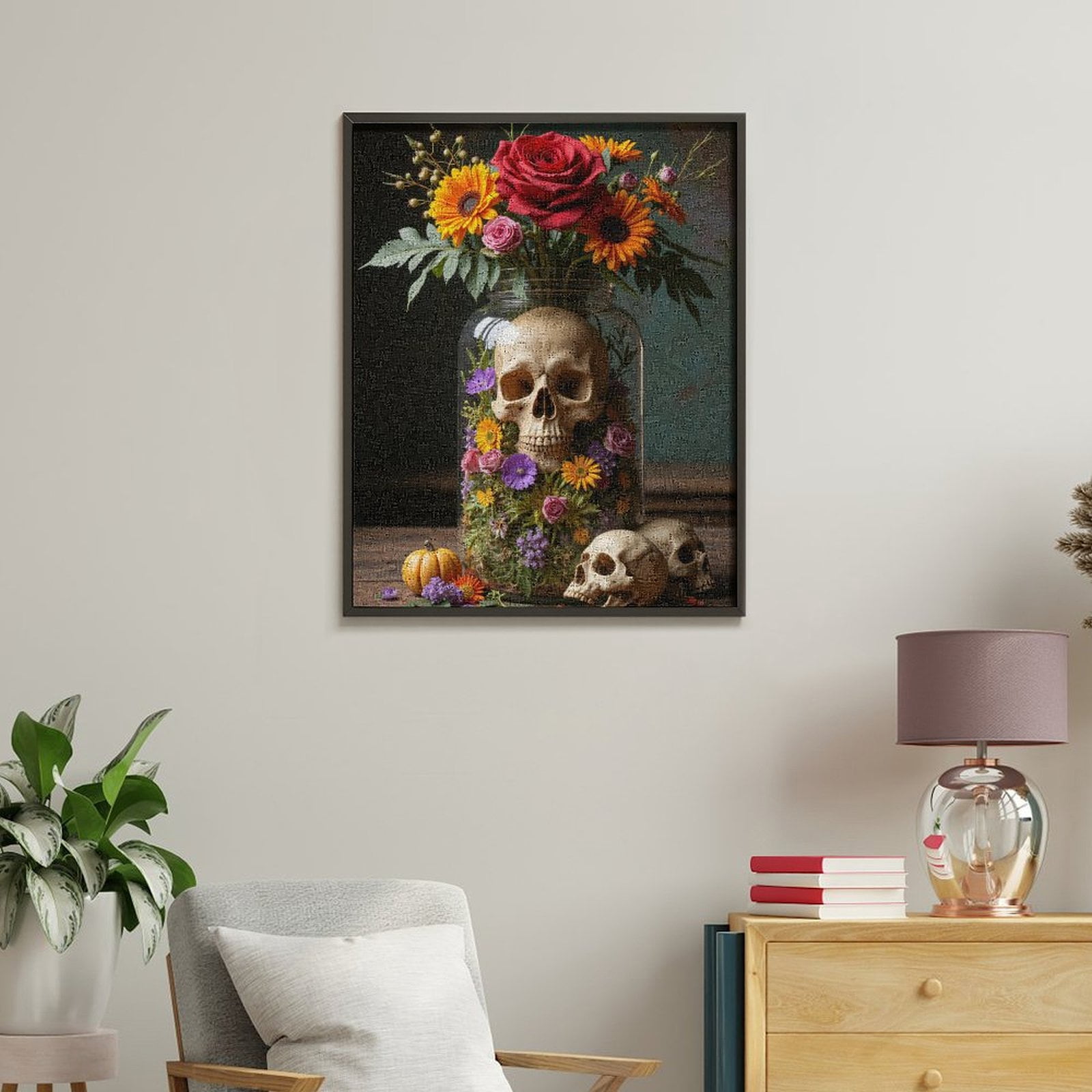Paint by Numbers Kit for Adults, Floral Arrangement With Skulls Paint by Numbers, Easy Paint by Numbers Kit for Adults Beginner, DIY Adult Paint by Number Kits on Canvas, Home Decor
