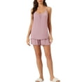 thumbnail image 2 of INSPIRE CHIC Women's Loungewear Solid Color Ruffle Trim Camisole Tops with Shorts Pajama Sets M Light Pink, 2 of 6