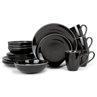 Complete Dinner Set of 33 Pieces, Black Tableware Set, Full Dish