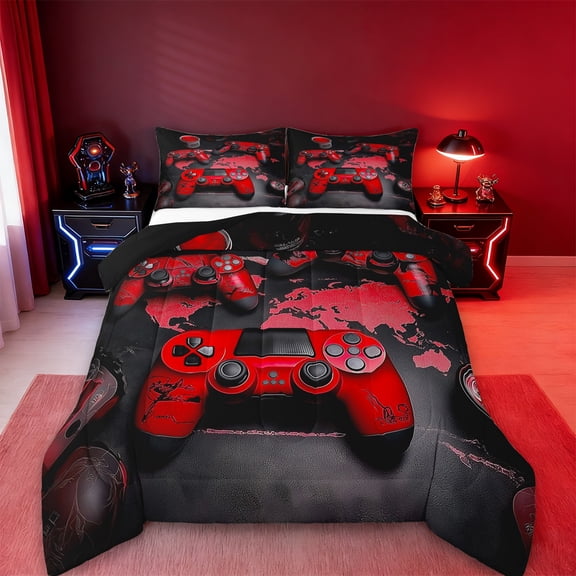 jejeloiu Red Gamepad Bedding Comforter Set,Modern Video Game Twin Comforter Sets,Gaming Gamer Bedding Set For Girl Kids,Super Cozy Bedroom Decor Reversible,2-Piece
