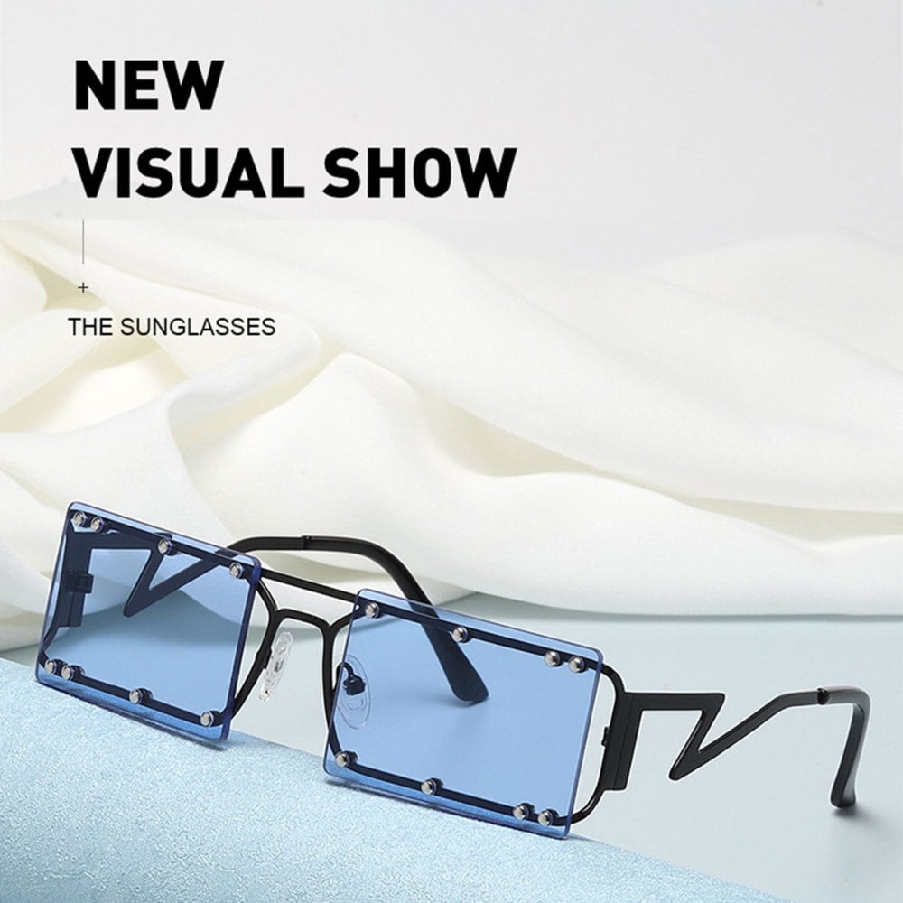 Classic Sun Glasses Shades Small Square Rivets Frame Anti Glare