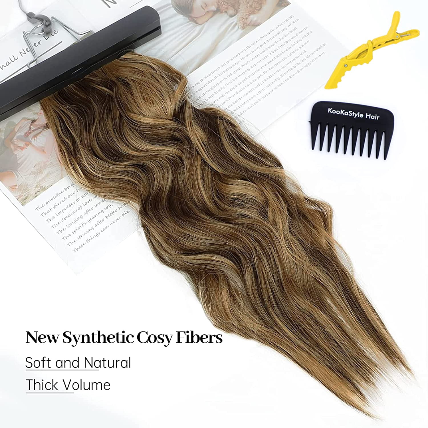 Invisible Wire Hair Extensions with Transparent Headband Adjustable Size 4 Secure Clips Long Wavy Highlight Hairpiece 20 Inch Balayage Chocolate Brown to Caramel Blonde for Women