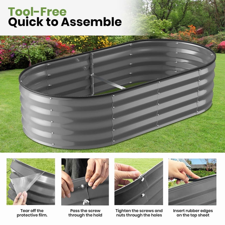 GVDV Raised Garden Bed, 4'x2'x1' Oval Metal Planter, Easy Assembly