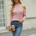 thumbnail image 6 of TMOYZQ Womens Sweaters Dressy Casual Fashion Cold Shoulder Long Sleeve Cable Knit Sweater Jumper Fall Turtleneck Pullover Top on Clearance, 6 of 7