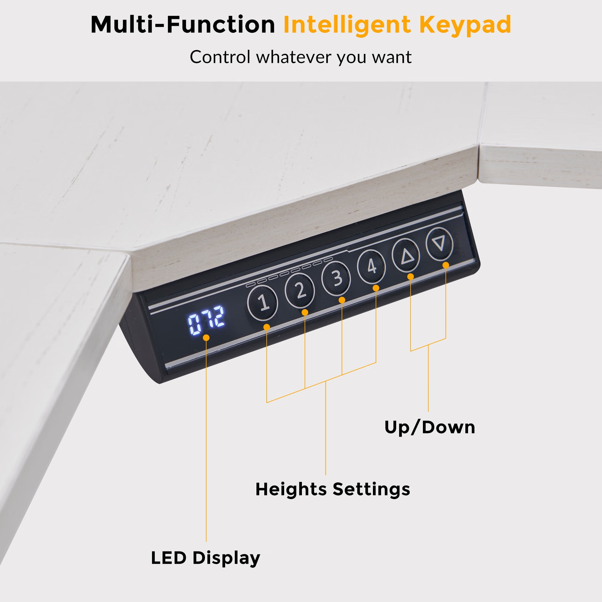 OKD 60" Electric Standing Desk with LED Strip & Power Outlets, L-Shaped Corner Desk with Shelves & Keyboard Tray, Adjustable Height Computer Desk, Antique White