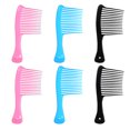 thumbnail image 1 of peines de plástico con dientes anchos, peinados hacia atrás, profesionales, para peluquería, antienredos, para uso doméstico (negro, rosa y celeste)., 1 of 5
