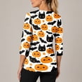 thumbnail image 4 of KLHDSF Womens Halloween Scrub Top With 2 Pockets Cartoon Print V Neck 3/4 Sleeve T-shirt Side Slit Casual Fall Daily Workwear Yellow L, 4 of 6