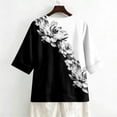 thumbnail image 4 of Boho Floral V Neck T Shirts for Women Cotton Linen 3/4 Sleeve Summer Beach Casual Tops #03Dark Gray 2XL, 4 of 6