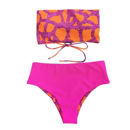 Summer Savings 2024! Abomasnow Women s Two Piece Bandeau Bikini Sets Sexy Strapless High Waisted Swimsuits High Cut Bathing Suits Vintage Cheeky Swimwear