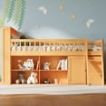 thumbnail image 3 of Harper & Bright Designs Queen Low Loft Bed with Storage & LED Headboard, Wood Loft Bed with Storage Bookcase, Shelves and Guardrails, Natural, 3 of 8