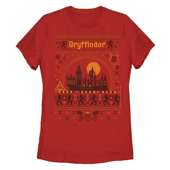 Women's Harry Potter Gryffindor Ugly Christmas Sweater Print Graphic T-Shirt