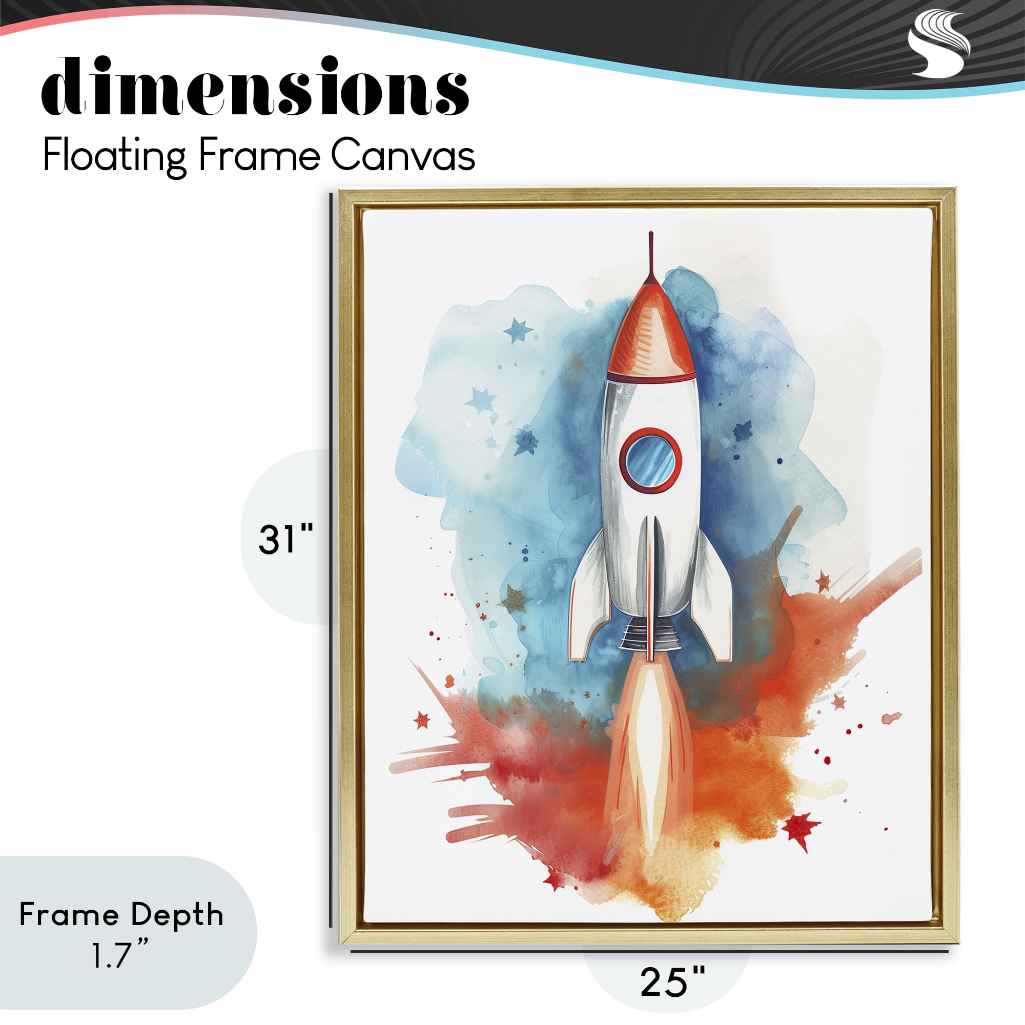 Stupell Industries Rocket Launch Adventure Gold Framed Floater Canvas Wall Art, design by Ray Powers