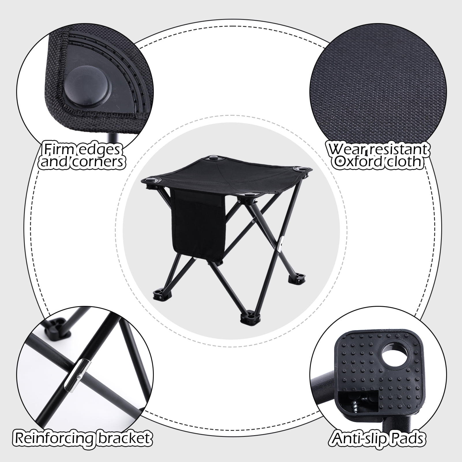 Buquapse 2Pcs Portable Folding Camping Stool, Mini Lightweight Backpacking Slacker Chair with Side Pocket, Collapsible Stool for Outdoor Footrest Fishing Hiking Gardening and Beach