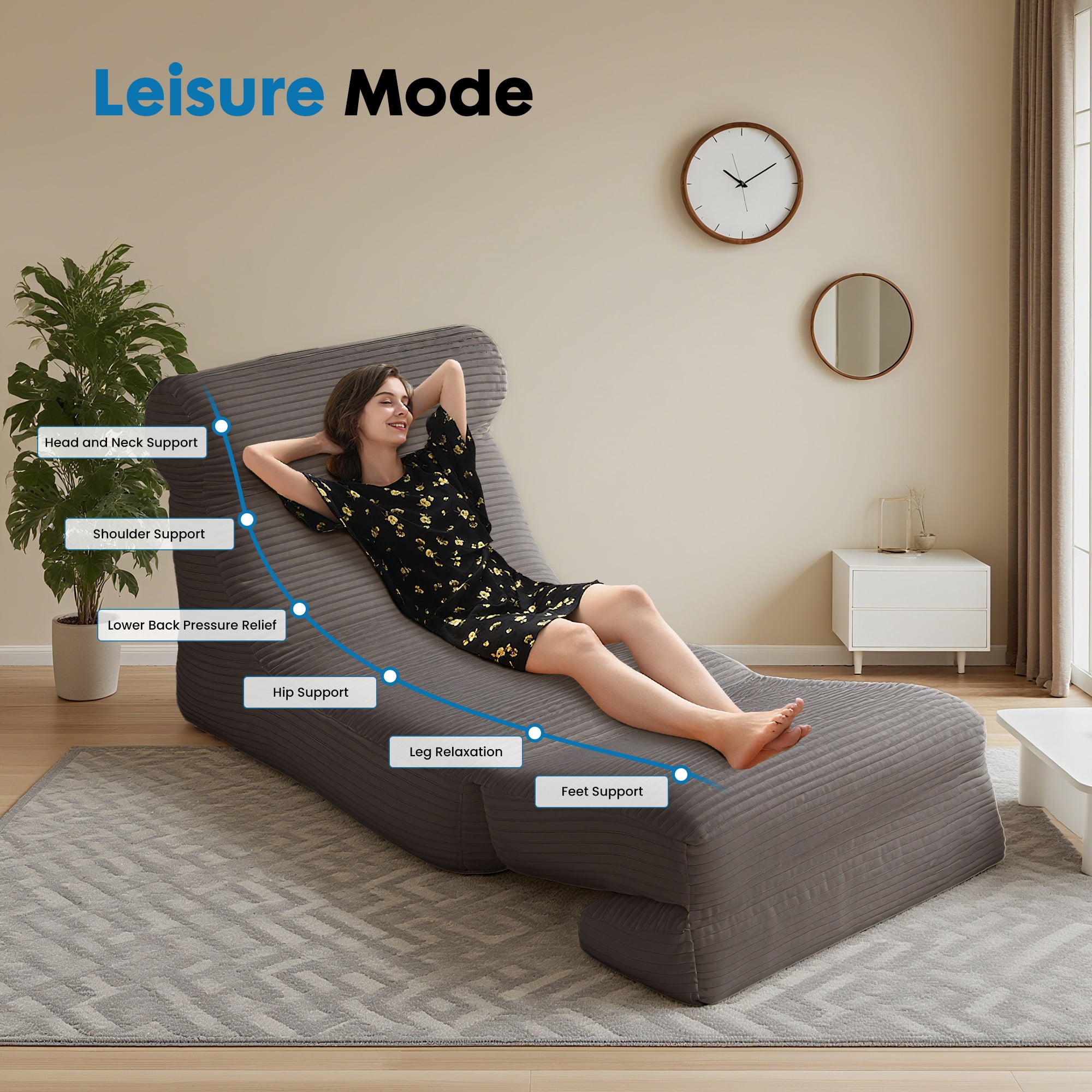 Gianna Convertible Folding Sofa Bed, Sleeper Chair with Backrest, Portable Fold Out Floor Lounger for Guest Room, Living Room, or Dorm, Taupe