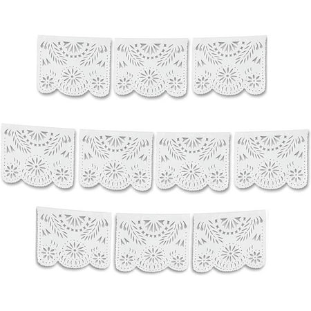 White Papel Picado Mexican Plastic Banner (2 Pack) - 2 x 10 Large Panels / 16 Feet Long - Great Decor for Wedding Streamers, Baptism Decorations, Showers and More by Ole Rico