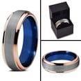 thumbnail image 3 of P. Manoukian Tungsten Wedding Band Ring 6mm for Men Women Blue 18k Rose Gold Plated Beveled Edge Brushed Polished Lifetime Guarantee Size 6.5, 3 of 3