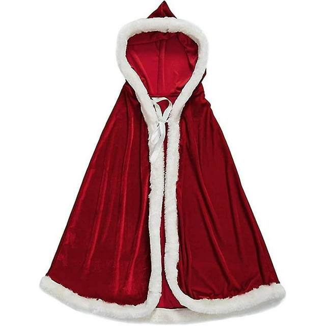 Capa navideña de terciopelo con capucha de la señora Santa Claus disfraz de Halloween rojo 1 pieza