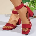 thumbnail image 2 of LOVZFMLL Women's Heel Sandals Classic Elegant Chunky Block Heels Fashion Square Toe Summer Dress Shoes for Party Club Prom Wedding Dating Red 6, 2 of 9