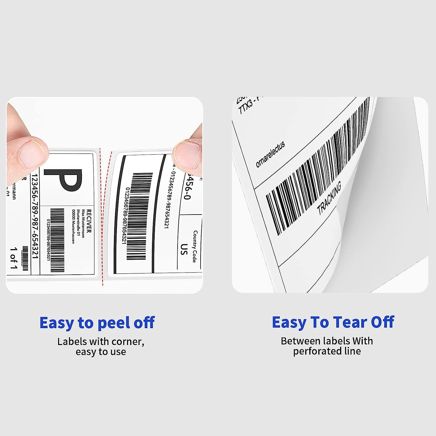 NefLaca 4x6 Thermal Labels, White Perforated Shipping Labels, Permanent-Adhesive, for Zebra, Fargo, Elton, Rollo and Other Thermal Printer Labels (500 Labels/Stack, 2 Stacks)