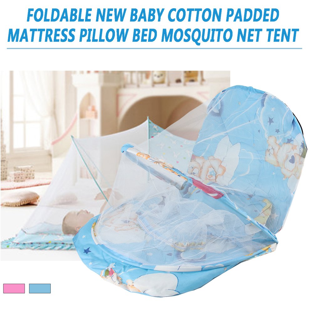 baby mattress with mosquito net and pillow