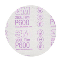 3M 00955 260L Series Abrasive Disc, 5 in Dia, P600 Grit, Hook and Loop, White
