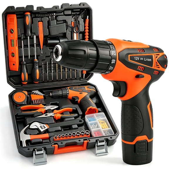 Power Tool Set, PowerTool Kit with Drill Driver, 115Pcs Power Tool Kit for Home Repair Power Tools Sets Drills Case