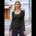 thumbnail image 4 of Camisas de Larga con Cuello Redondo para Mujer, Blusas Informales de Punto Acanalado de Corte Ajustado, Camisetas Básicas de Trabajo para Verano y Otoño. Negro S, 4 of 9