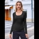thumbnail image 4 of Camisas de Larga con Cuello Redondo para Mujer, Blusas Informales de Punto Acanalado de Corte Ajustado, Camisetas Básicas de Trabajo para Verano y Otoño. Negro XXL, 4 of 9