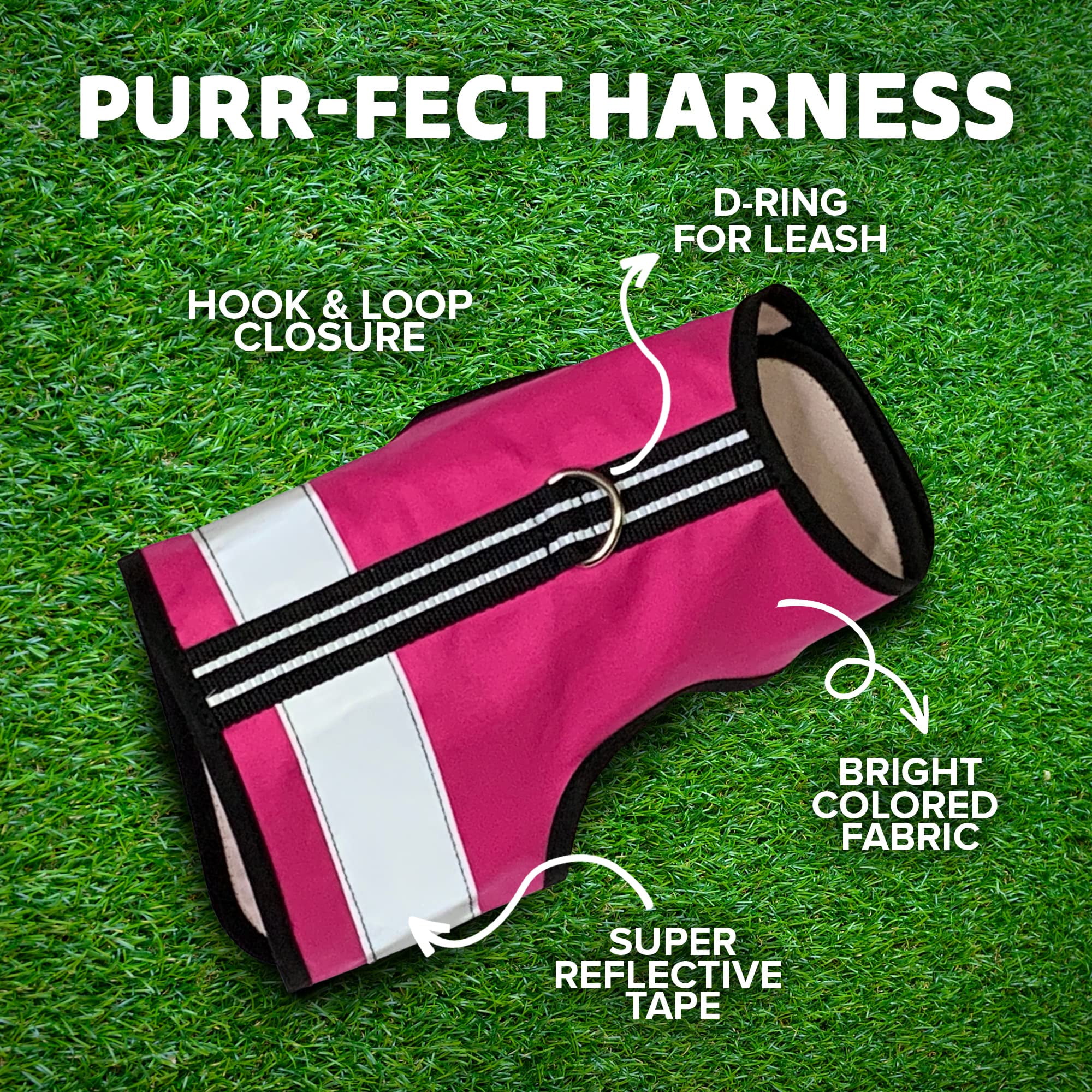 Kitty Holster Reflective Safety Harness (Made in USA) Color: Flamingo Pink, Size: S/M